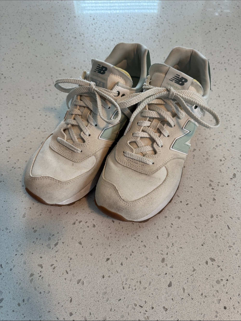 New Balance Beige Suede Sneakers with Mint Accent